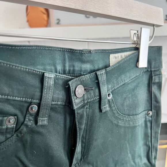 Rag & Bone Dark Green Wax Coated Cotton Jegging Denim Legging Jeans Pants - Picture 6 of 10